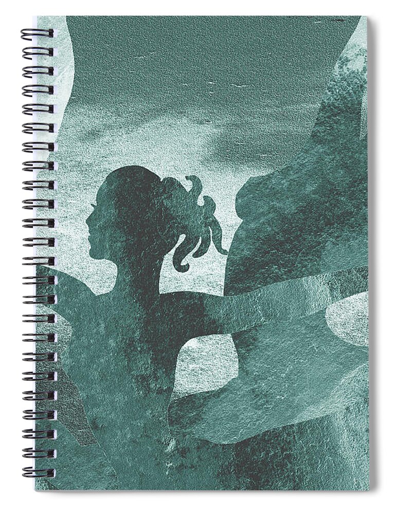 Ballerinas Spiral Notebook featuring the painting Teal Gray Watercolor Spinning Gorgeous Move Of Ballerinas Silhouette II by Irina Sztukowski