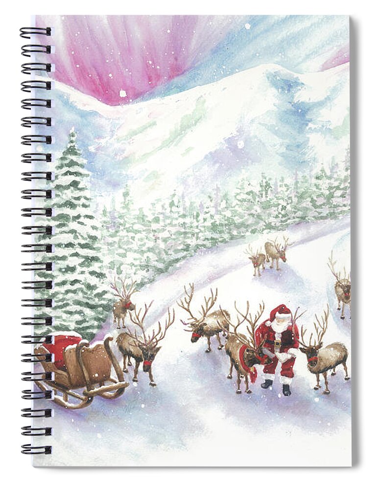 Reindeer Spiral Notebook featuring the painting Team Meeting by Lori Taylor