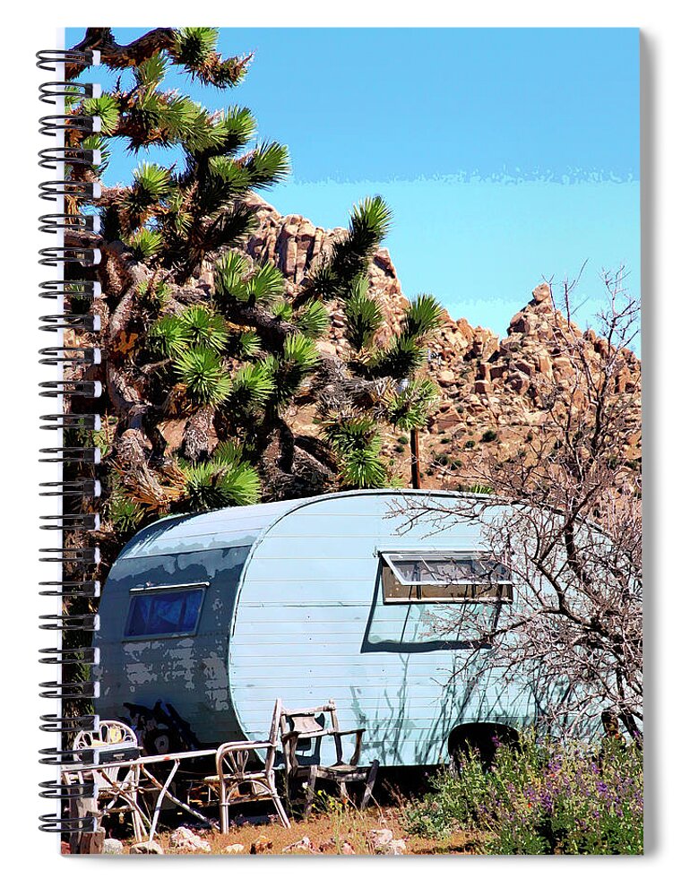 Teardrop Spiral Notebook featuring the photograph TEARDROP TRAILER BLUES Coachella Valley CA by William Dey