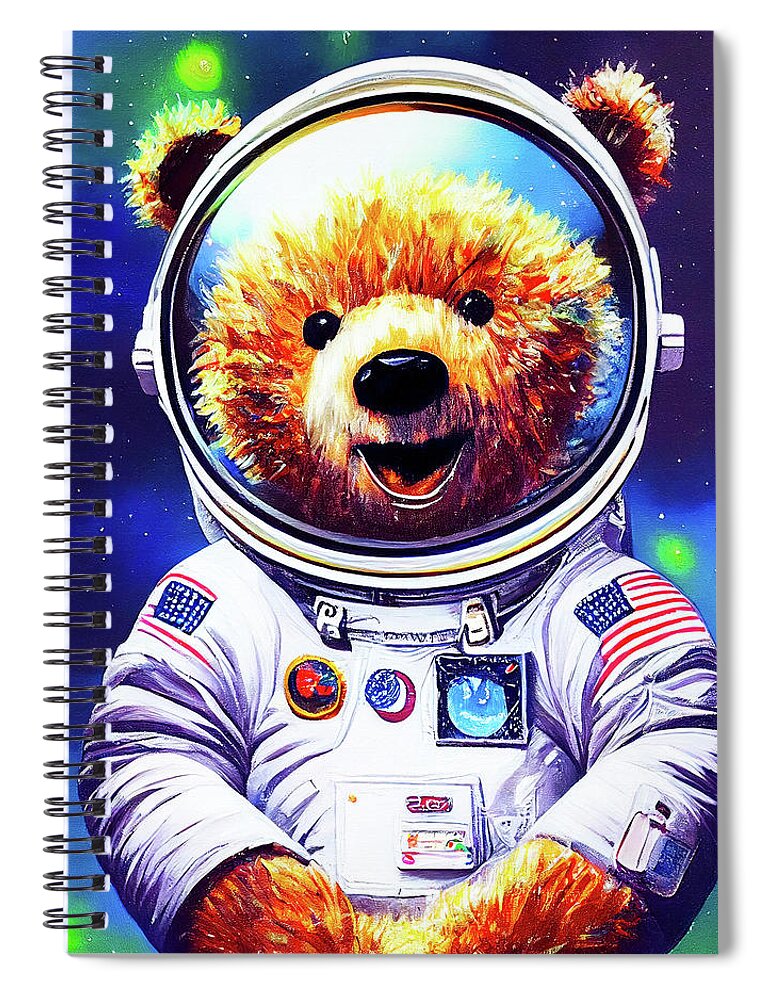 Teddy Bear Spiral Notebook featuring the digital art Teddy Bear In Space - Astronaut by Mark Tisdale