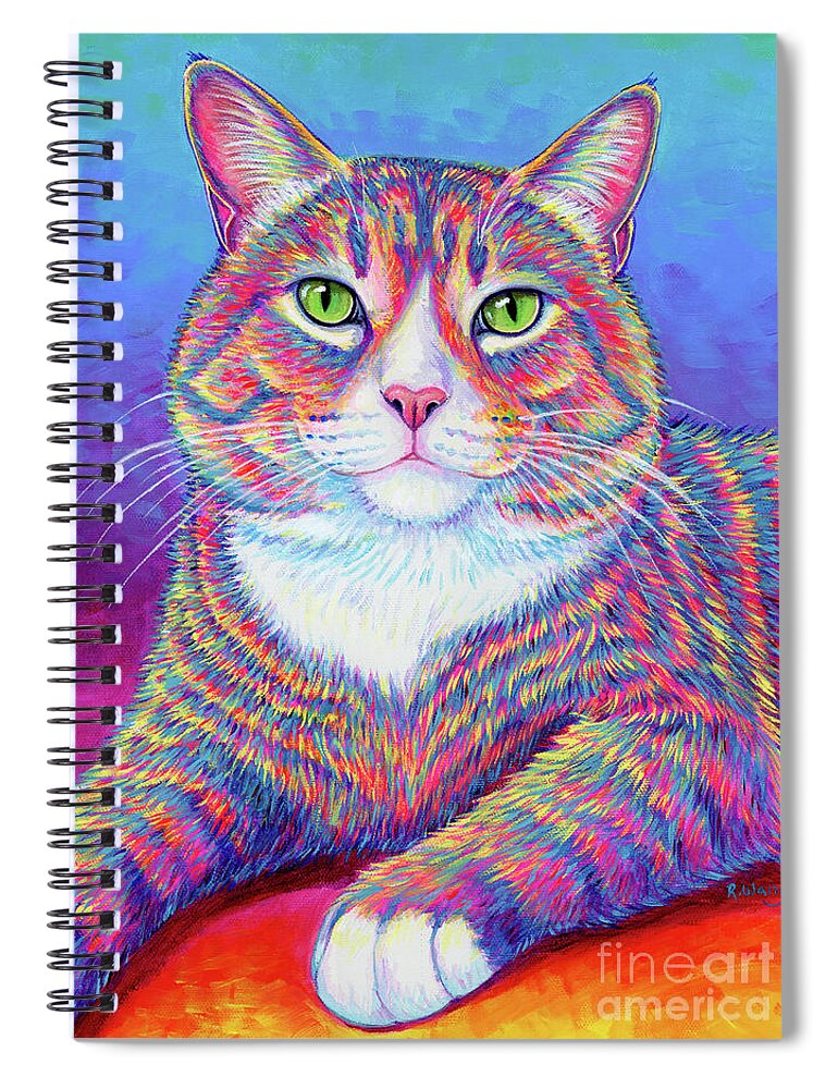 Cat Spiral Notebook featuring the painting Teddy the Colorful Brown Tabby Cat by Rebecca Wang