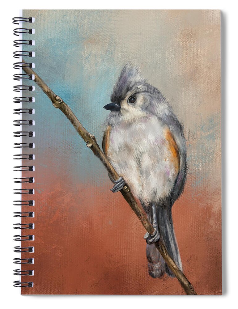 Bird Spiral Notebook featuring the painting Teddy The Tufted Titmouse by Jai Johnson