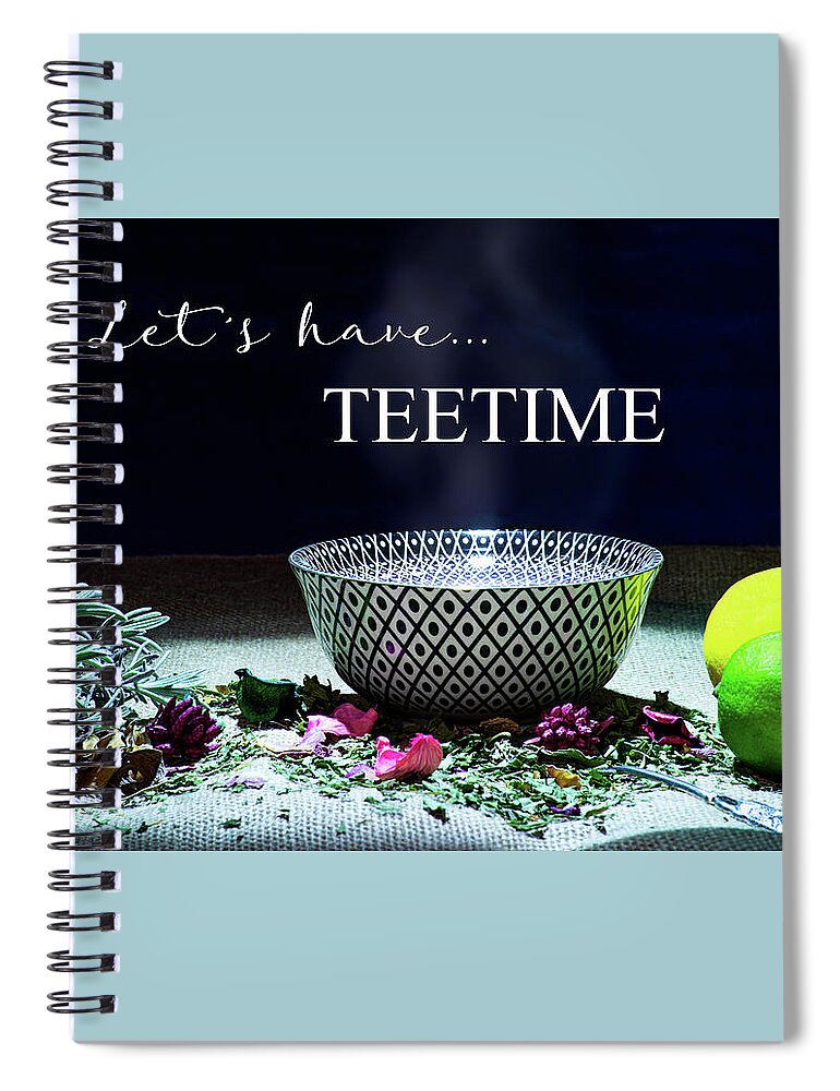 Inscription Spiral Notebook featuring the photograph A drinking bowl with tea and herbs. by Bernhard Schaffer