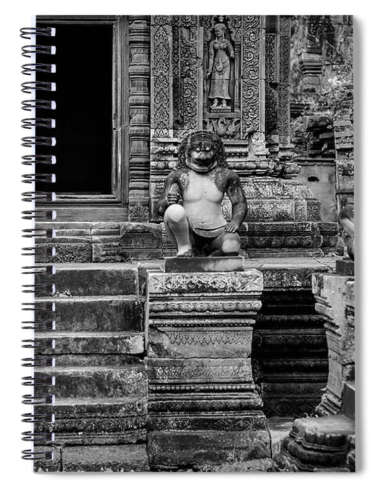 Cambodia Spiral Notebook featuring the photograph Temple of Cambodia Black White by Chuck Kuhn