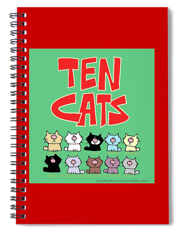 Ten Cats Spiral Notebook featuring the digital art TEN CATS The Official Design by Graham Harrop