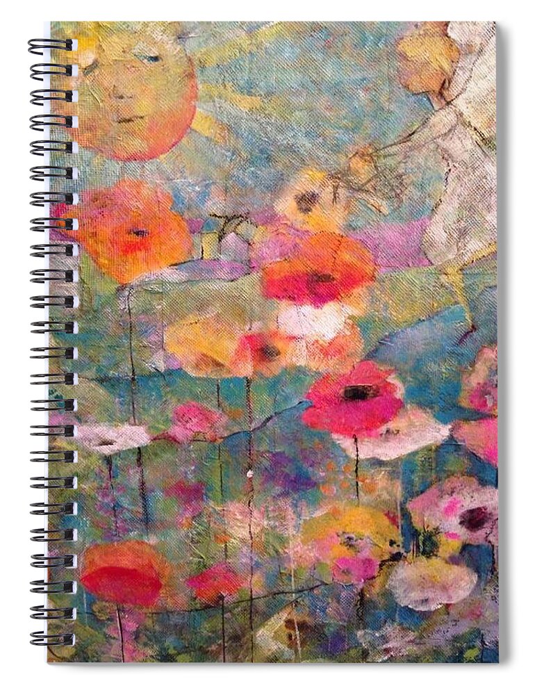 Fairy Spiral Notebook featuring the mixed media Tending Her Garden by Eleatta Diver