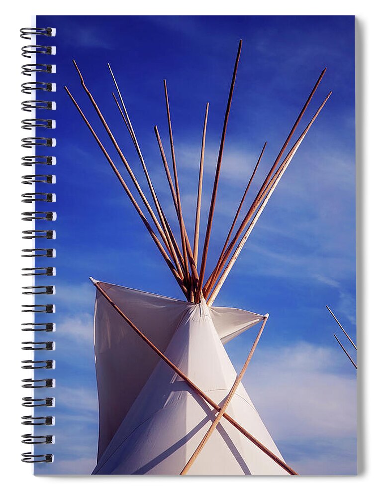 Tepee Spiral Notebook featuring the photograph Tepee under a Great Plains Blue Sky by Toni Hopper