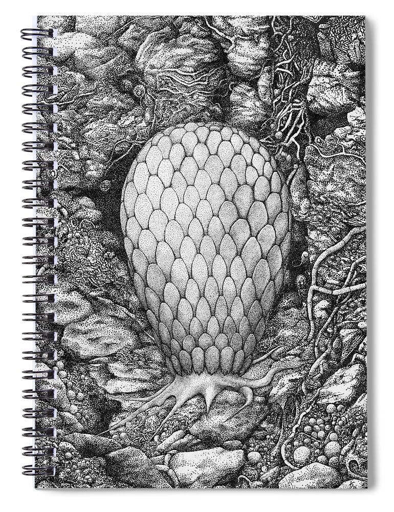 Microbe Spiral Notebook featuring the drawing Testate amoeba in soil by Kate Solbakk