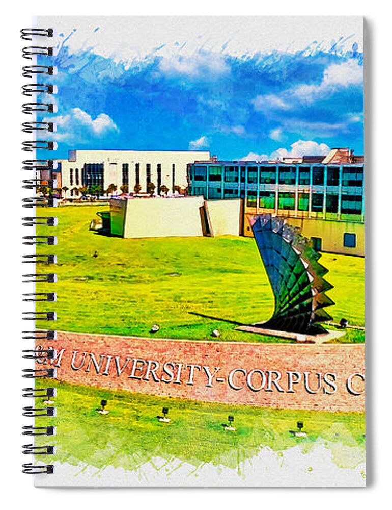 Texas A&m University-corpus Christi Spiral Notebook featuring the digital art Texas AM University-Corpus Christi - watercolor painting by Nicko Prints