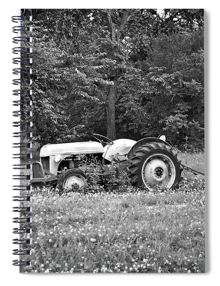 Texas Spiral Notebook featuring the photograph Texas Forgotten - Spring Tractor BW by Chris Andruskiewicz