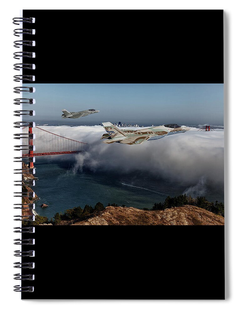 Lightning Spiral Notebook featuring the digital art TF-35C and TF-35I over San Francisco by Custom Aviation Art