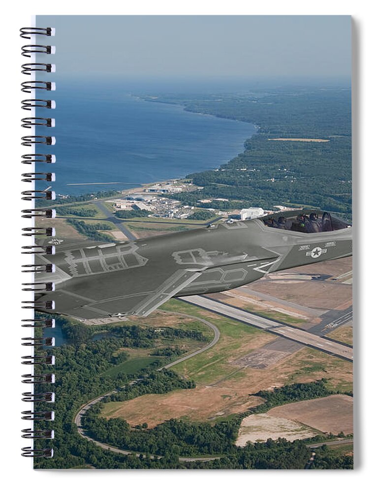 Lightning Spiral Notebook featuring the digital art TF-35C Over Patuxent River by Custom Aviation Art