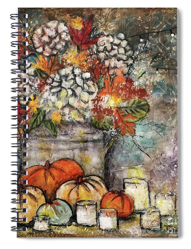 Thanksgiving Spiral Notebook featuring the mixed media Thanksgiving Light by Janis Lee Colon