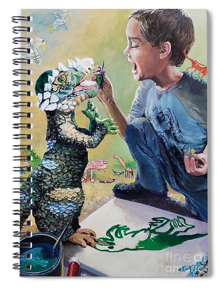 Boy Spiral Notebook featuring the painting The Age of Dinosaurs by Merana Cadorette