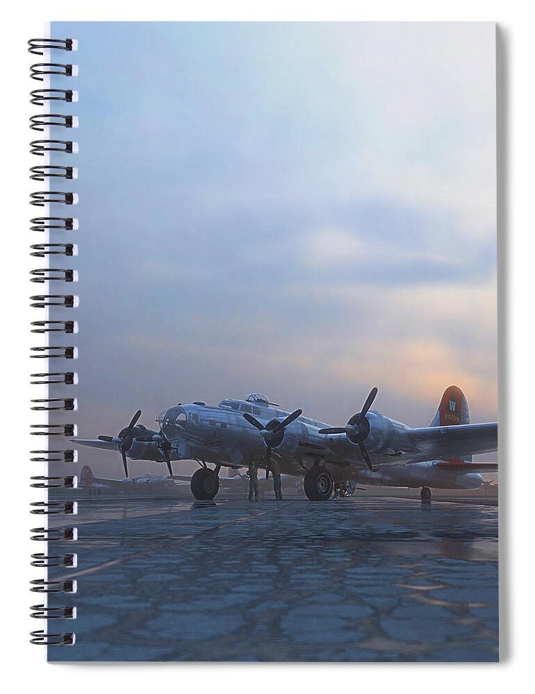 B-17 Spiral Notebook featuring the painting The Aluminum Overcast by Adam Burch