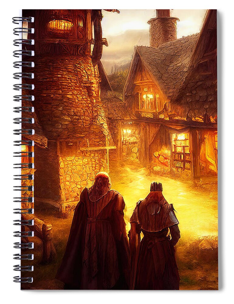 Fantasy Spiral Notebook featuring the painting The ancient village of Roiroth, 03 by AM FineArtPrints