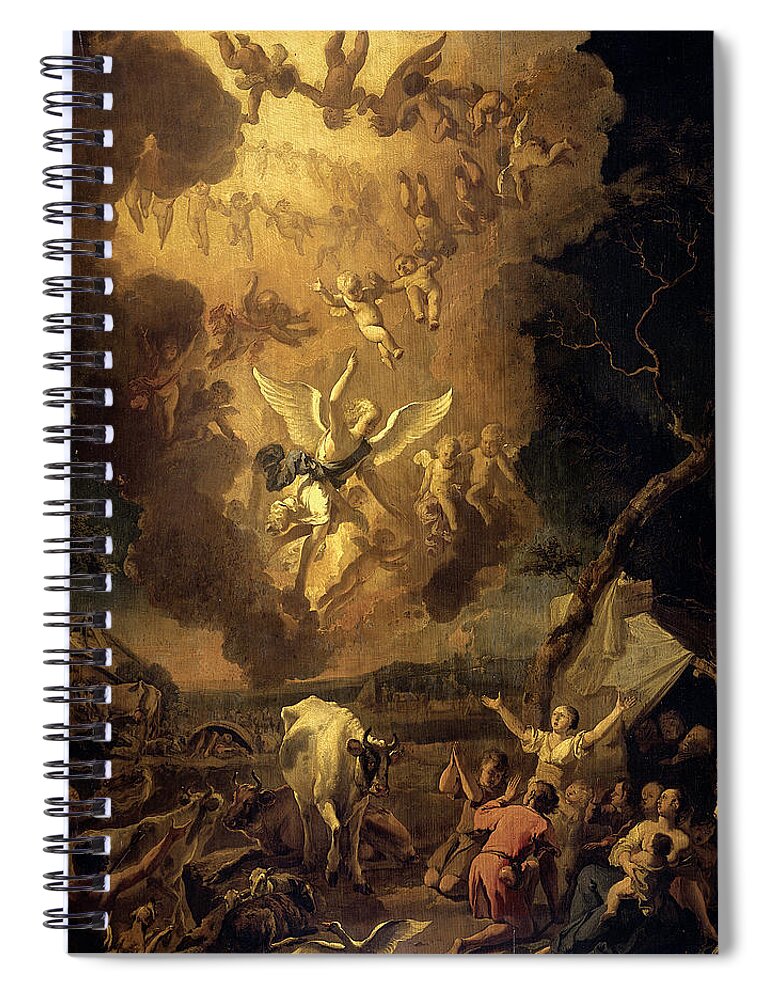 Abraham Hondius Spiral Notebook featuring the painting The Annunciation to the Shepherds by Abraham Hondius