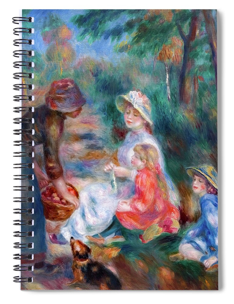 The Apple Seller Spiral Notebook featuring the photograph The Apple Seller by Pierre Auguste Renoir by Carlos Diaz