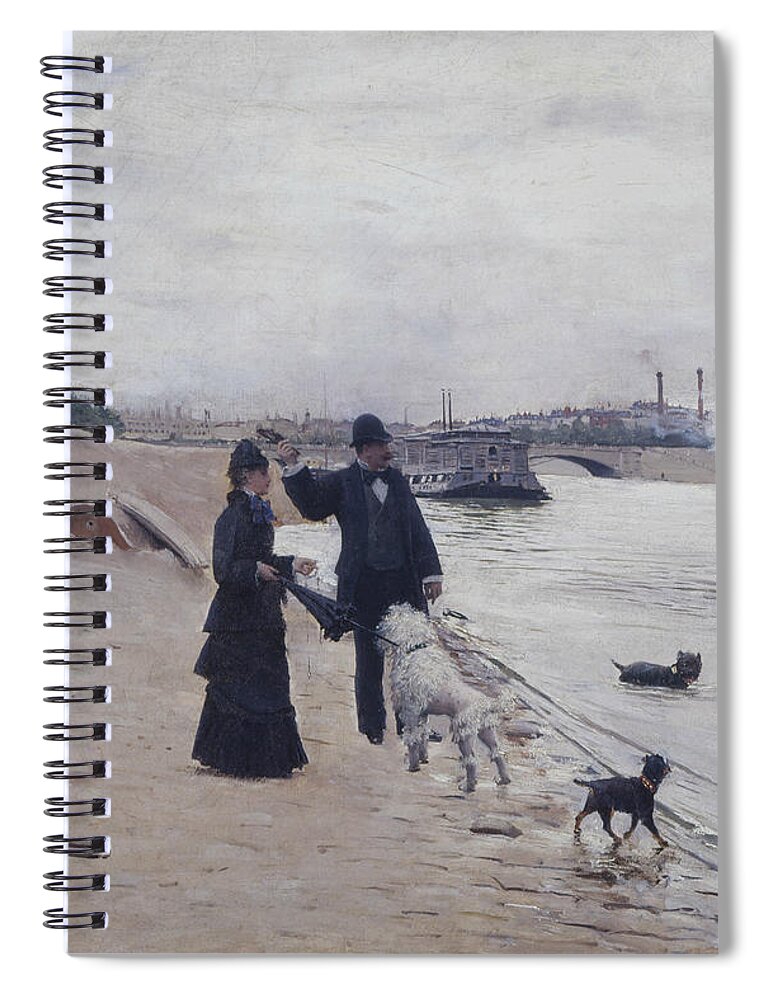 19th Century Painters Spiral Notebook featuring the painting The Banks of the Seine by Jean Beraud