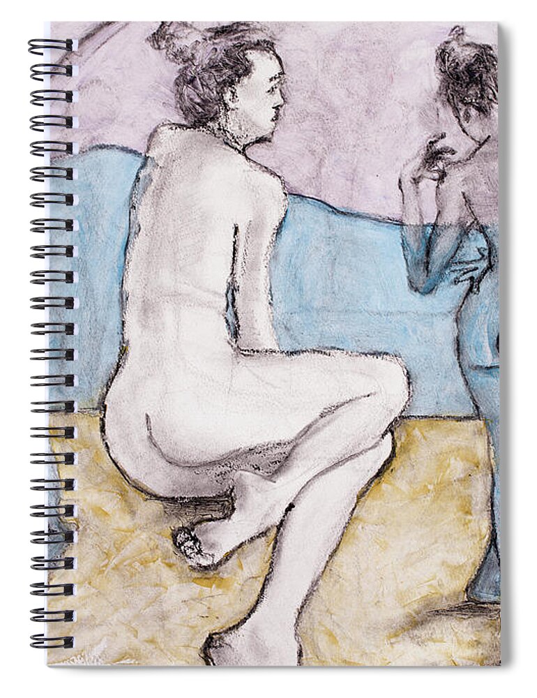 Life Drawing Spiral Notebook featuring the mixed media The Bathers by PJ Kirk