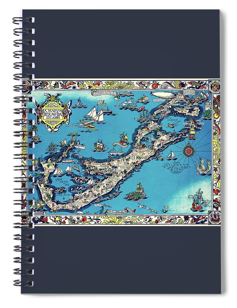 Bermuda Spiral Notebook featuring the photograph The Bermuda Islands Vintage Pictorial Map 1930 by Carol Japp