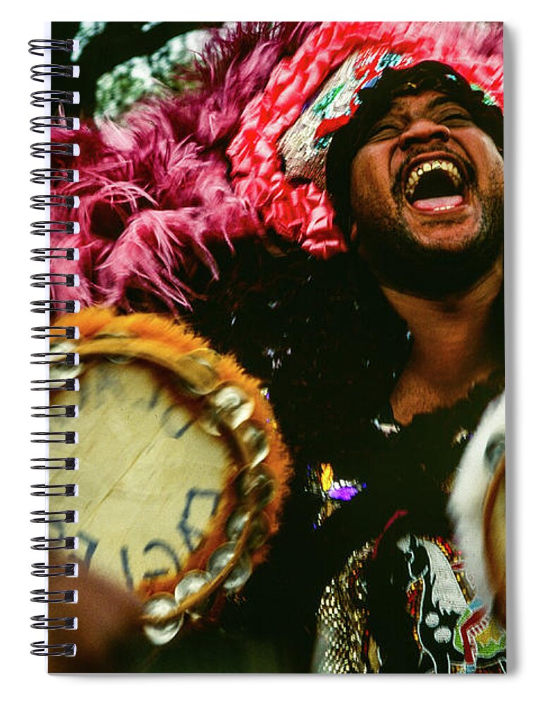 Mardi Gras Spiral Notebook featuring the photograph The Big Chief - Mardi Gras Black Indian Parade, New Orleans by Earth And Spirit
