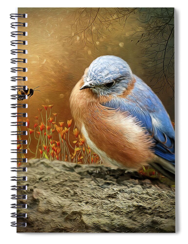 Bird Spiral Notebook featuring the digital art The Bird and the Bee by Maggy Pease