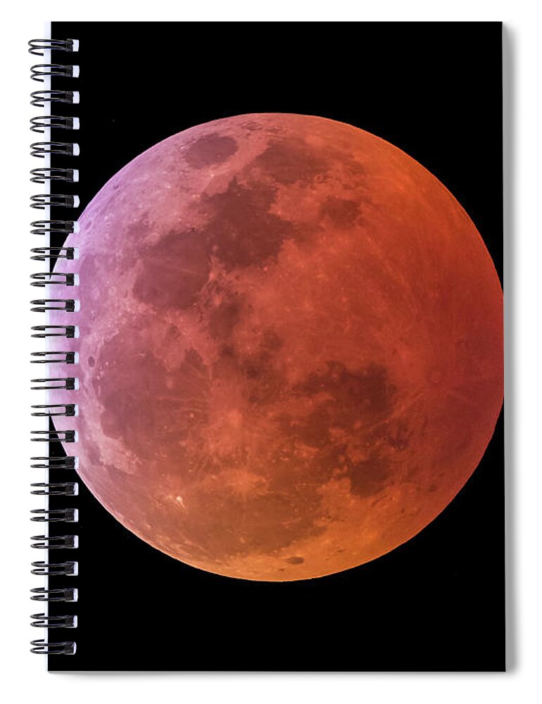 Moon Spiral Notebook featuring the photograph The Blood Moon Almost Complete January 2019 by D Hackett