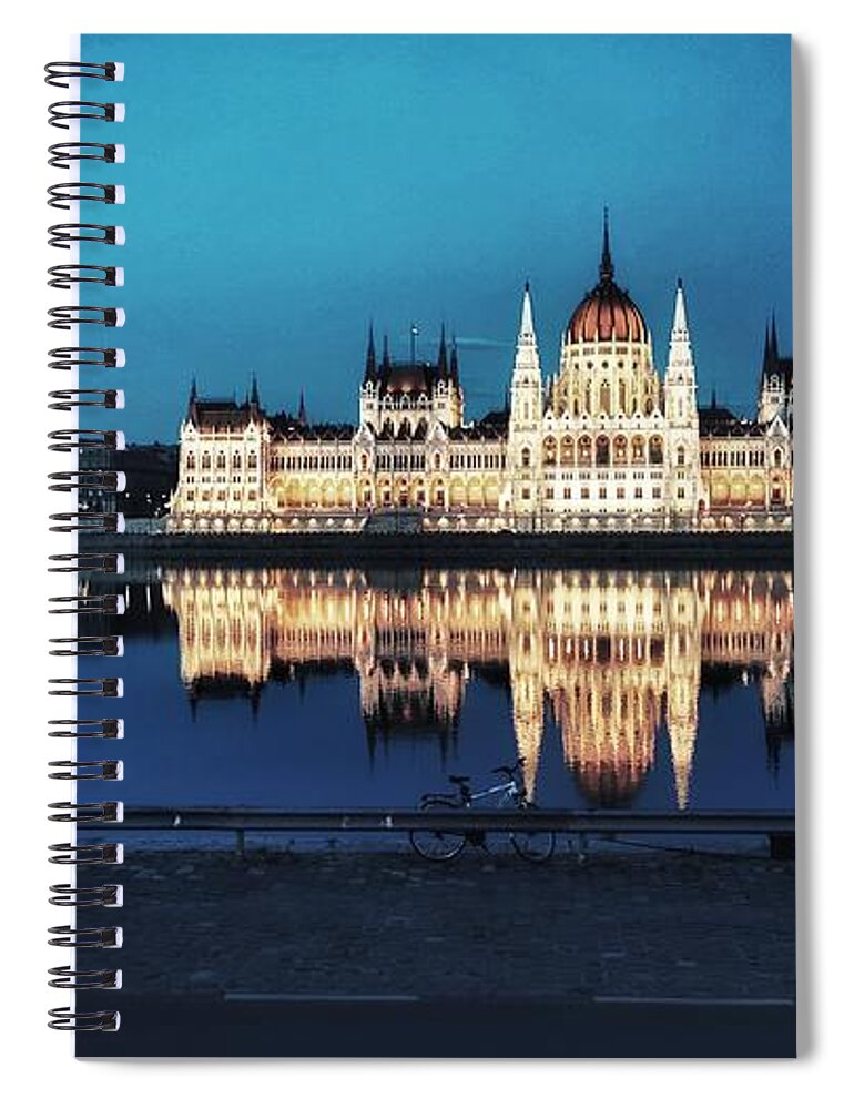Danube Spiral Notebook featuring the photograph The Blue Danube and Hungarian Parliament by Tito Slack