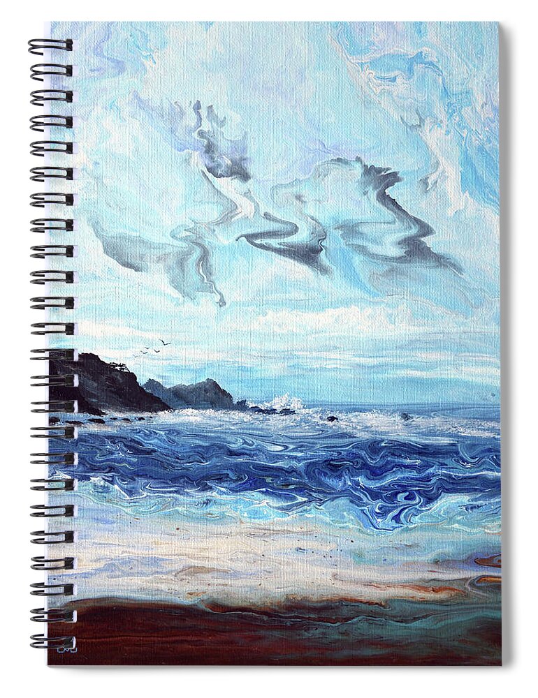 Oregon Spiral Notebook featuring the painting The Bluffs of Ona Beach by Laura Iverson