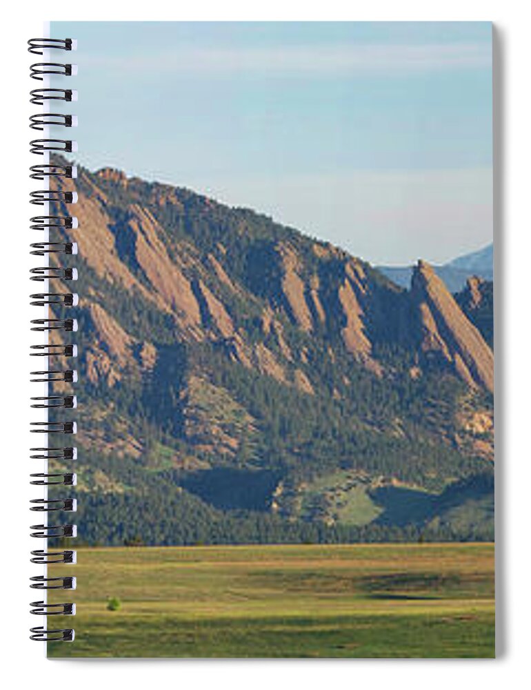 Colorado Spiral Notebook featuring the photograph The Boulder Flatirons with Longs Peak Panorama by Aaron Spong