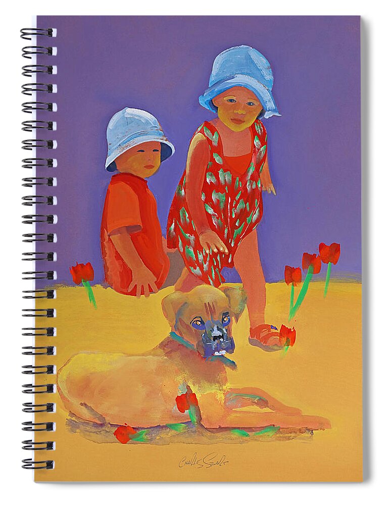 Boxer Dog Spiral Notebook featuring the painting The Boxer Puppy by Charles Stuart