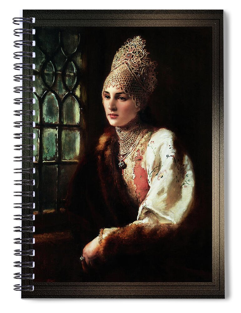 The Boyarina Spiral Notebook featuring the digital art The Boyarina by Konstantin Makovsky by Rolando Burbon