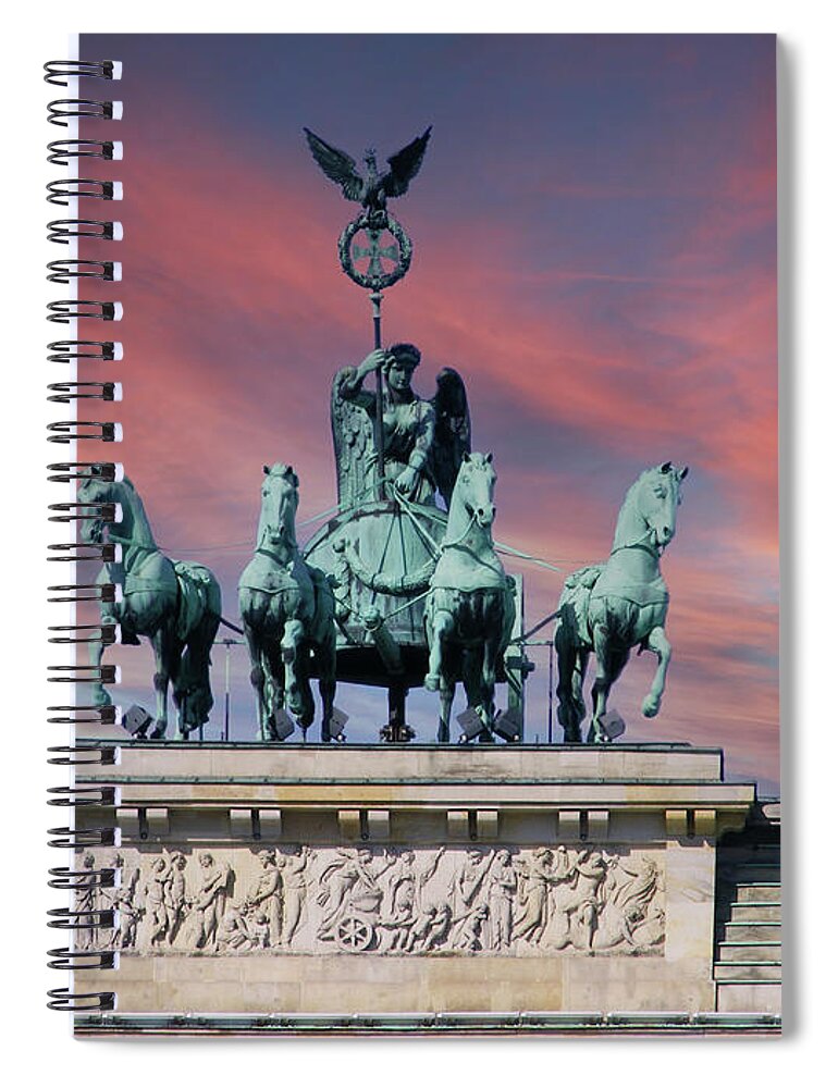Quadriga Spiral Notebook featuring the photograph Quadriga on Brandenburg Gate by Heiko Koehrer-Wagner