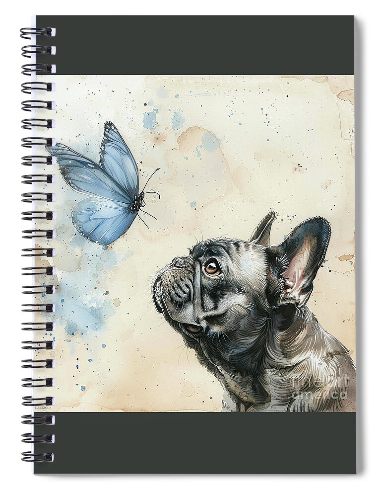 French Bulldog Spiral Notebook featuring the painting The Bulldog And The Butterfly by Tina LeCour
