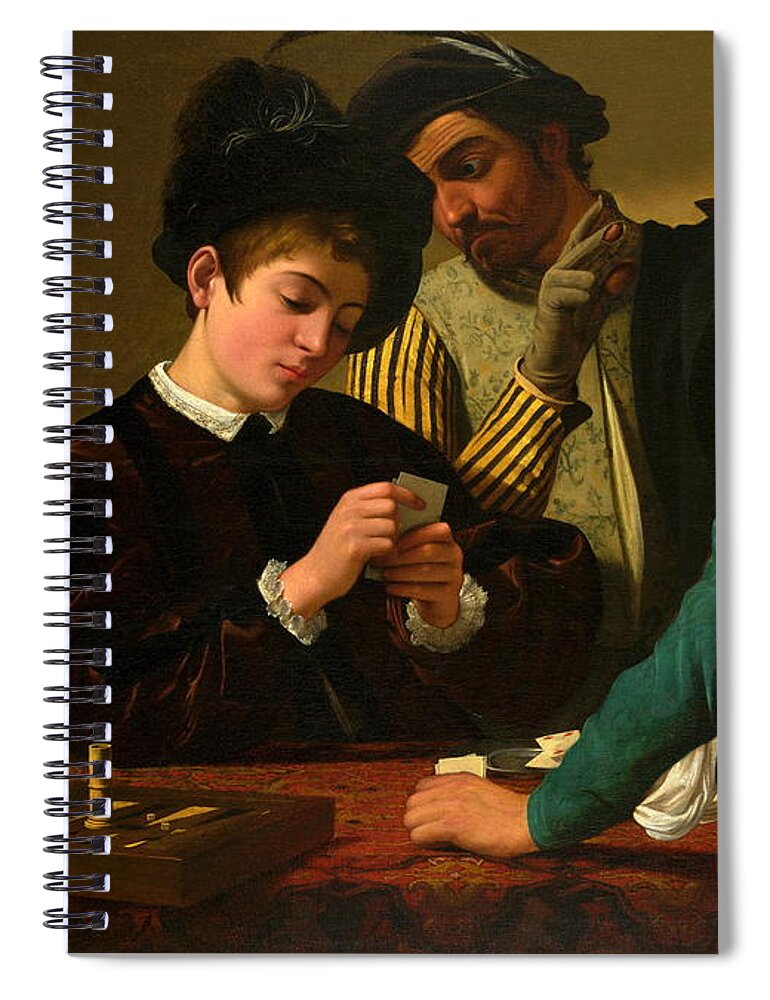 The Cardsharps Spiral Notebook featuring the painting The Cardsharps by Michelangelo Merisi da Caravaggio