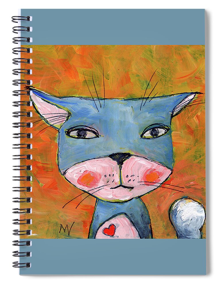 Valentine Spiral Notebook featuring the mixed media The Cat's Meow by AnneMarie Welsh