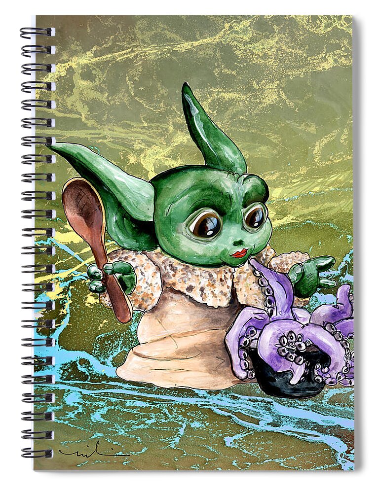 Watercolour Spiral Notebook featuring the painting The Child Yoda 05 by Miki De Goodaboom