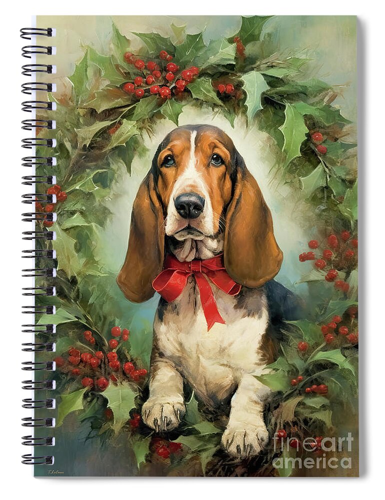 Basset Hound Spiral Notebook featuring the painting The Christmas Hound by Tina LeCour