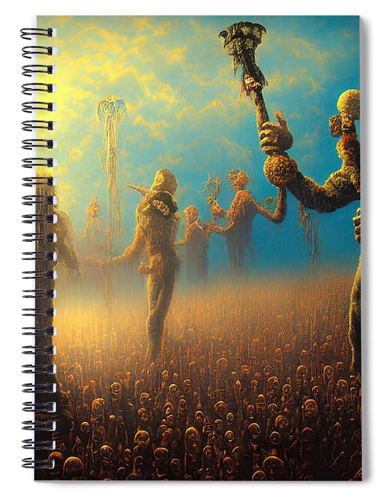 Wingsdomain Spiral Notebook featuring the mixed media The Clown In The Dead Fields 20221008d by Wingsdomain Art and Photography