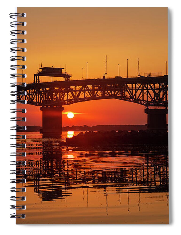 Yorktown Spiral Notebook featuring the photograph The Coleman Bridge at Sunrise by Lara Morrison