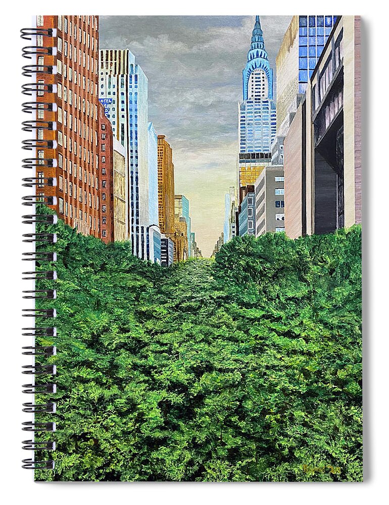 Chrysler Building Spiral Notebook featuring the painting The Concrete Jungle by Thomas Blood