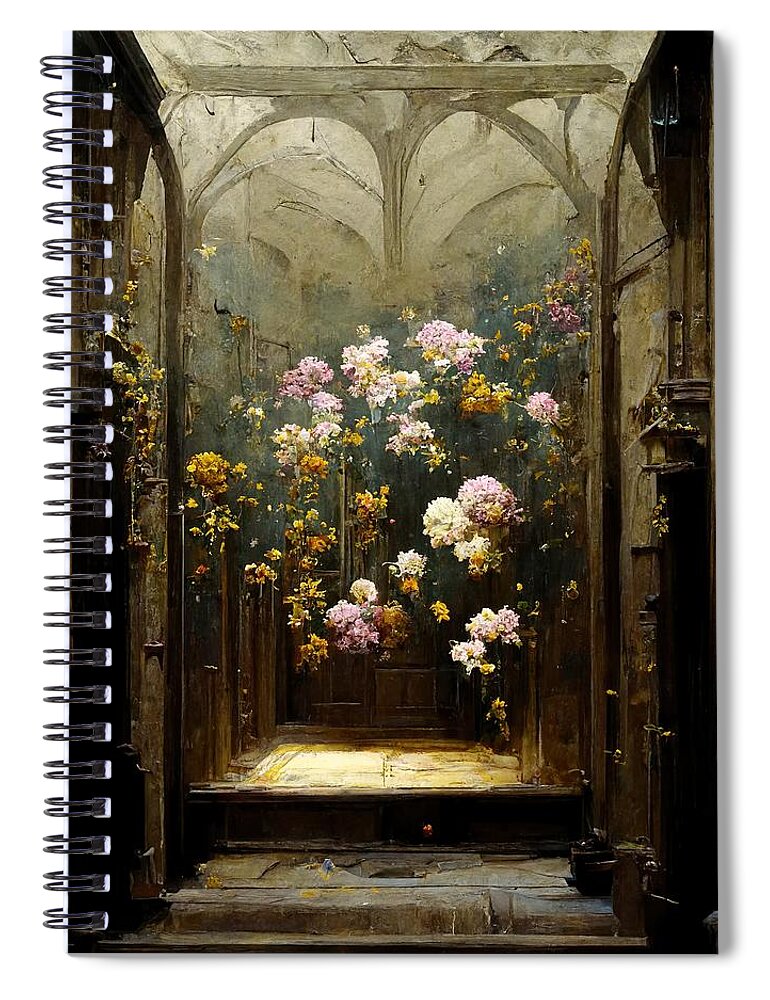 Flowers Spiral Notebook featuring the digital art The Conservatory by Nickleen Mosher