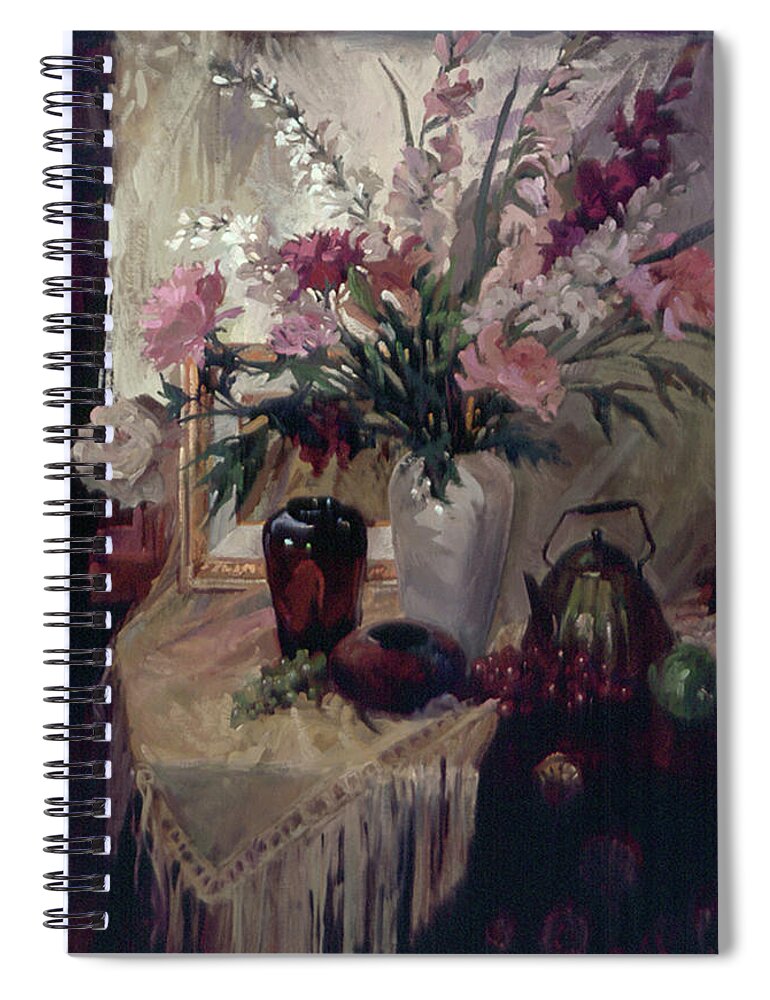 Still Life Spiral Notebook featuring the painting The Copper Art Glass by Elizabeth J Billups