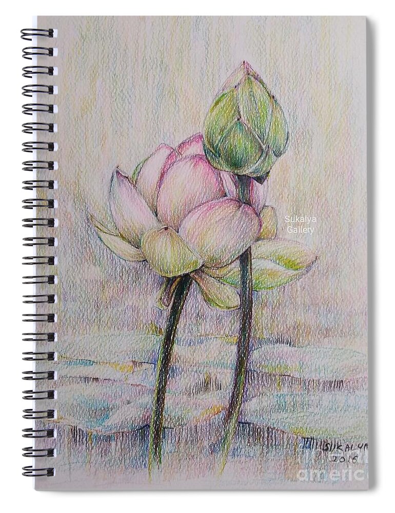 Lotus Spiral Notebook featuring the painting The Couple by Sukalya Chearanantana