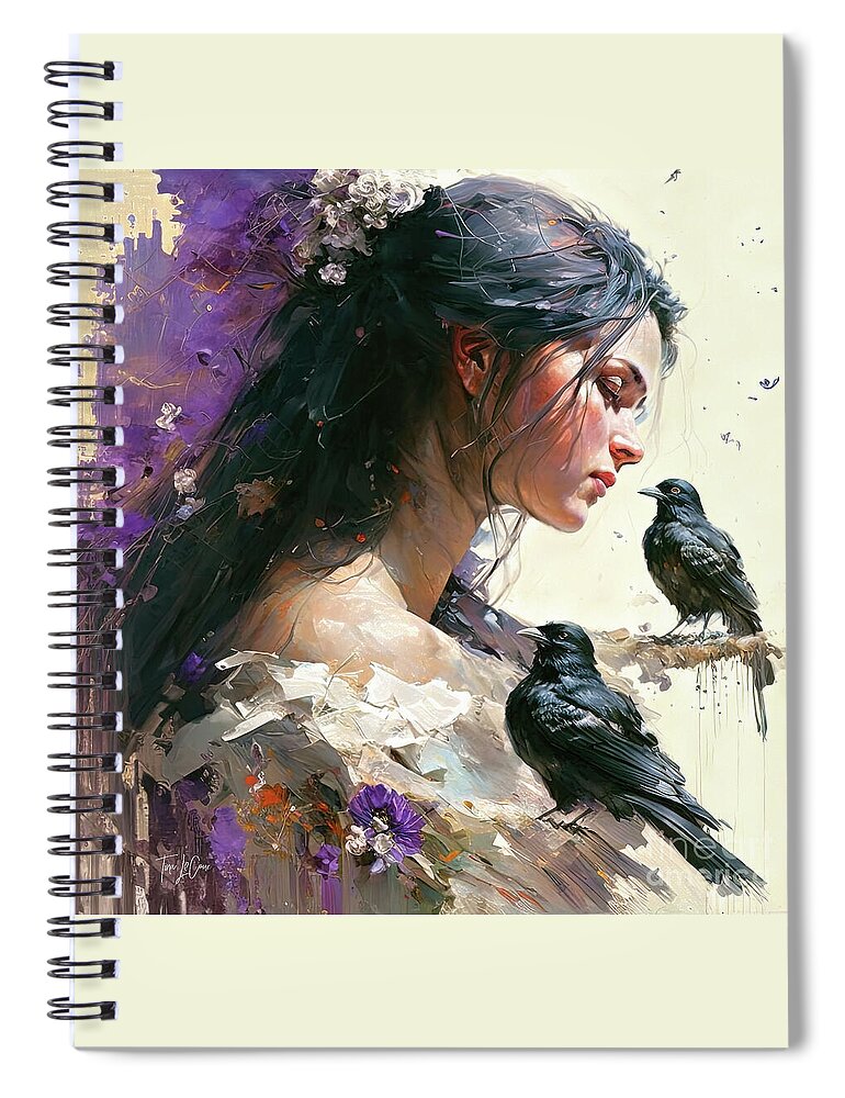 Female Spiral Notebook featuring the painting The Crow Whisperer by Tina LeCour