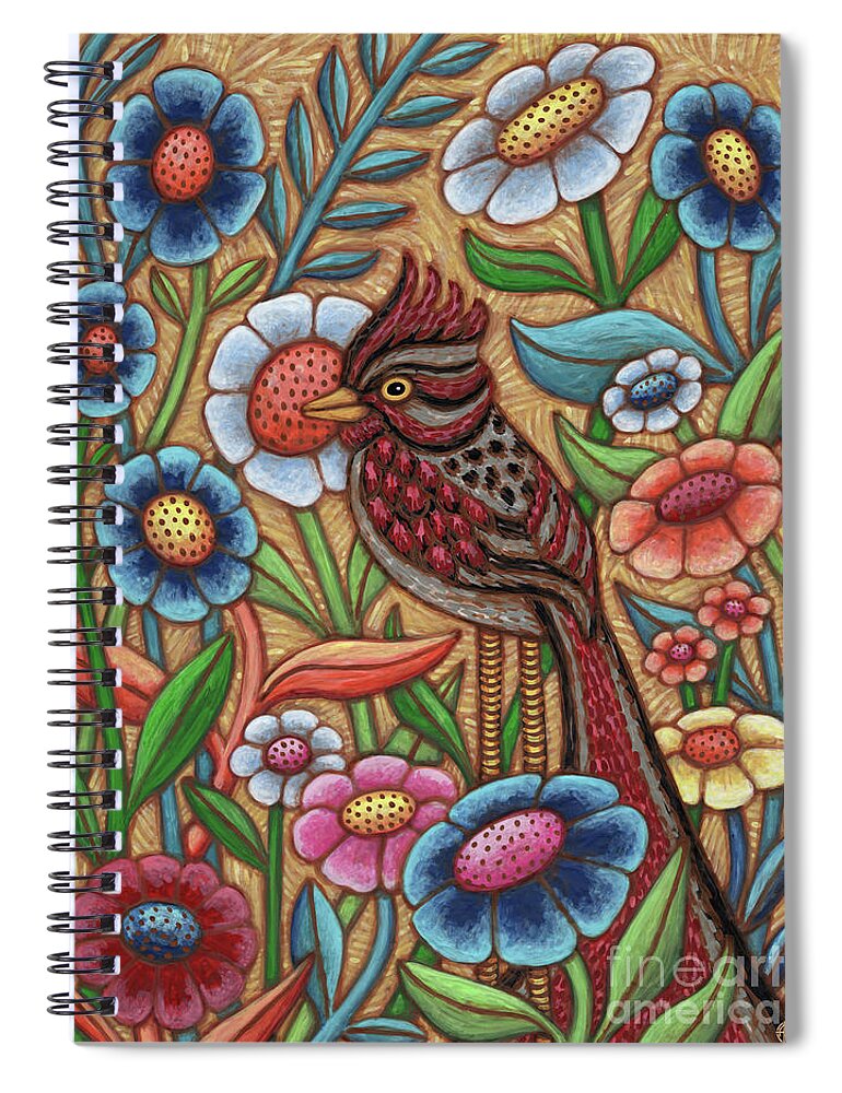 Bird Spiral Notebook featuring the painting The Crown Prince by Amy E Fraser