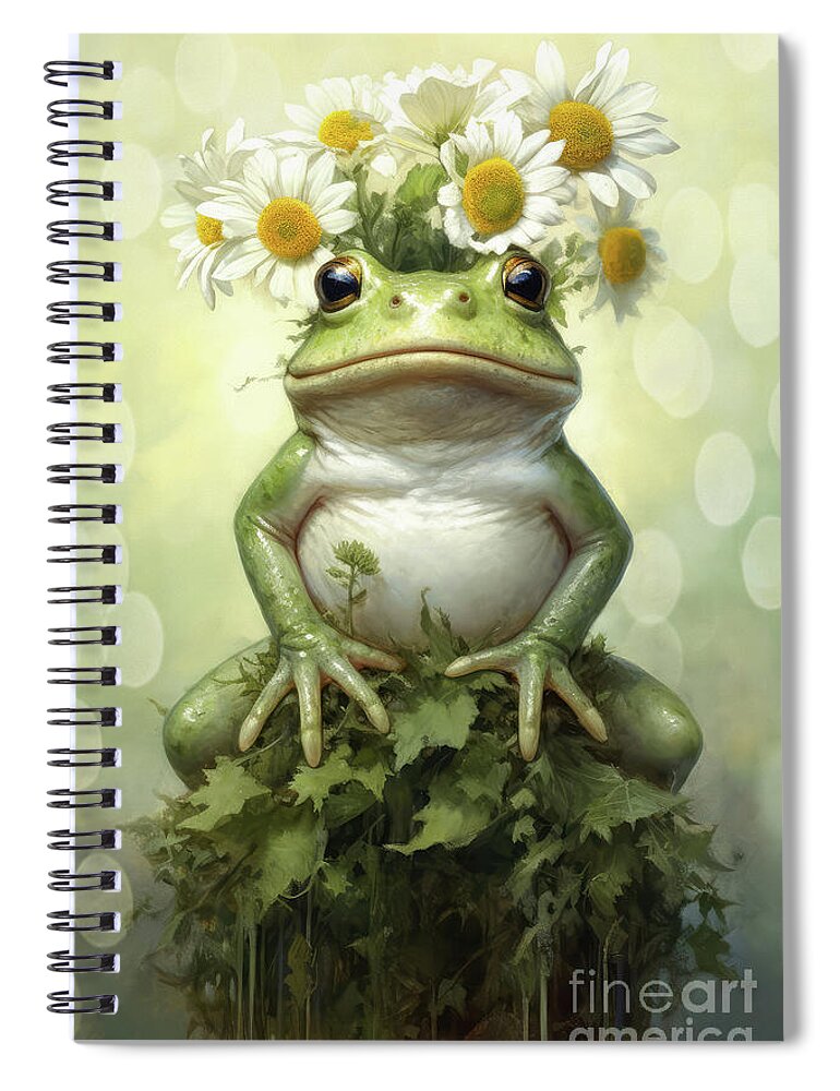 Frog Spiral Notebook featuring the painting The Daisy Bullfrog by Tina LeCour