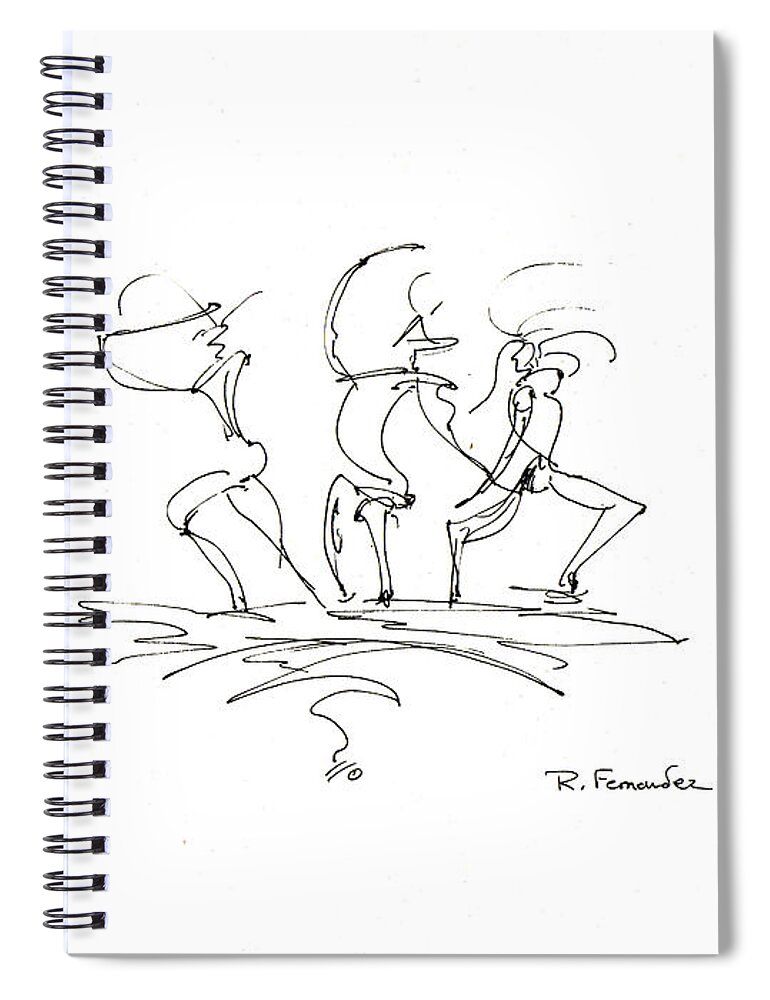  Spiral Notebook featuring the drawing The Dancers by Raymond Fernandez