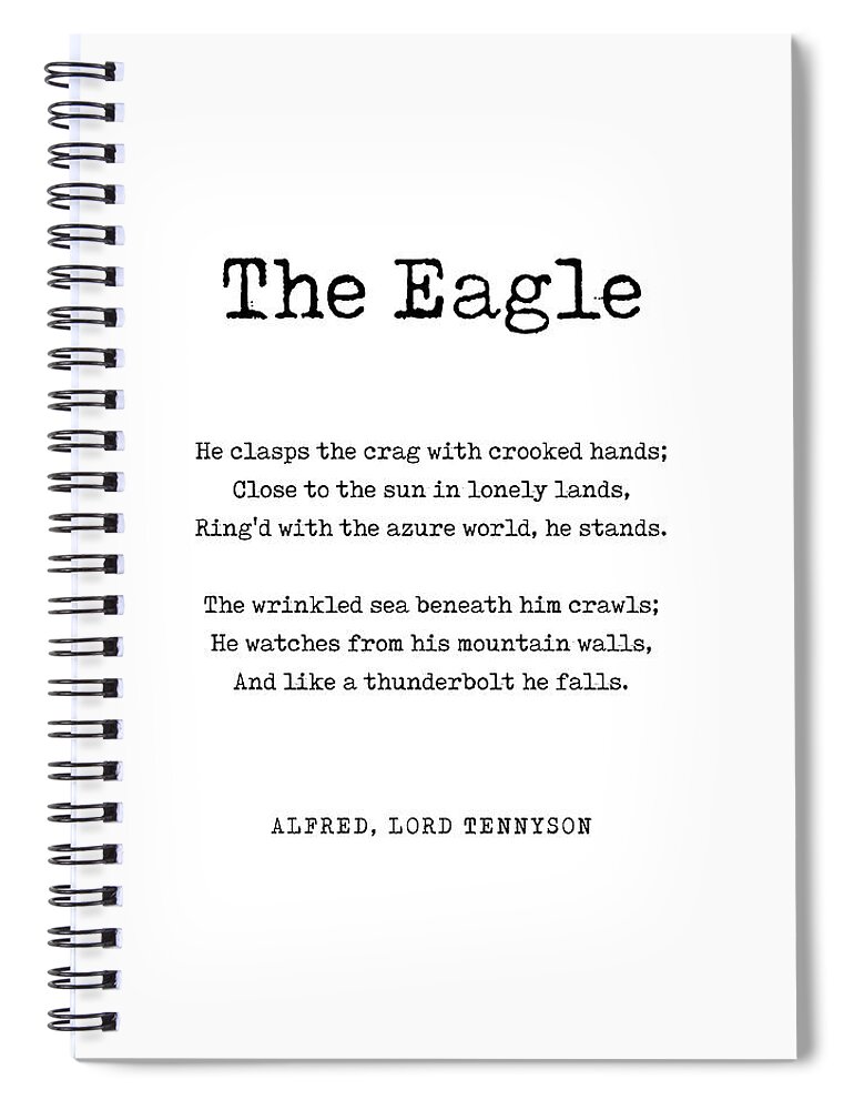 The Eagle Spiral Notebook featuring the digital art The Eagle - Alfred, Lord Tennyson Poem - Literature - Typewriter Print 1 by Studio Grafiikka
